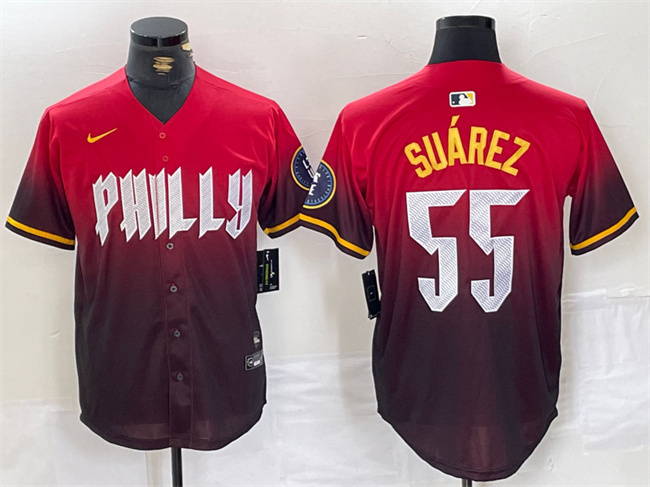 Men's Philadelphia Phillies #55 Ranger Suárez Red 2024 City Connect Limited Stitched Jersey